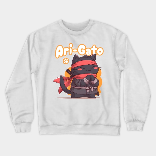 Ari-Gato kawaii black ninja thank you cat Crewneck Sweatshirt by snipcute